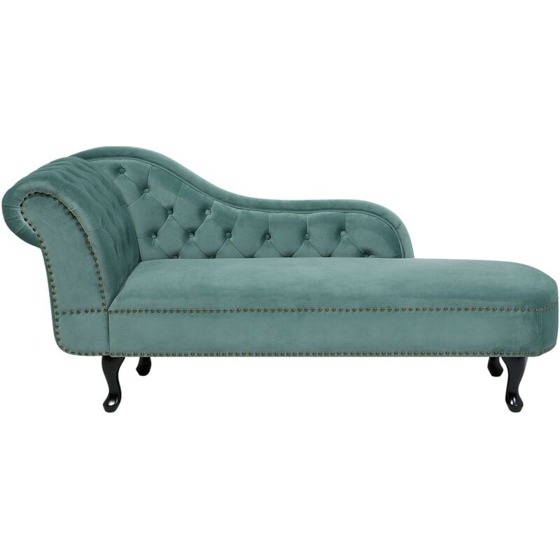 Beliani - Chaise Longue Côté Gauche Méridienne en Velours Vert Glamour Elégant Salon Nimes