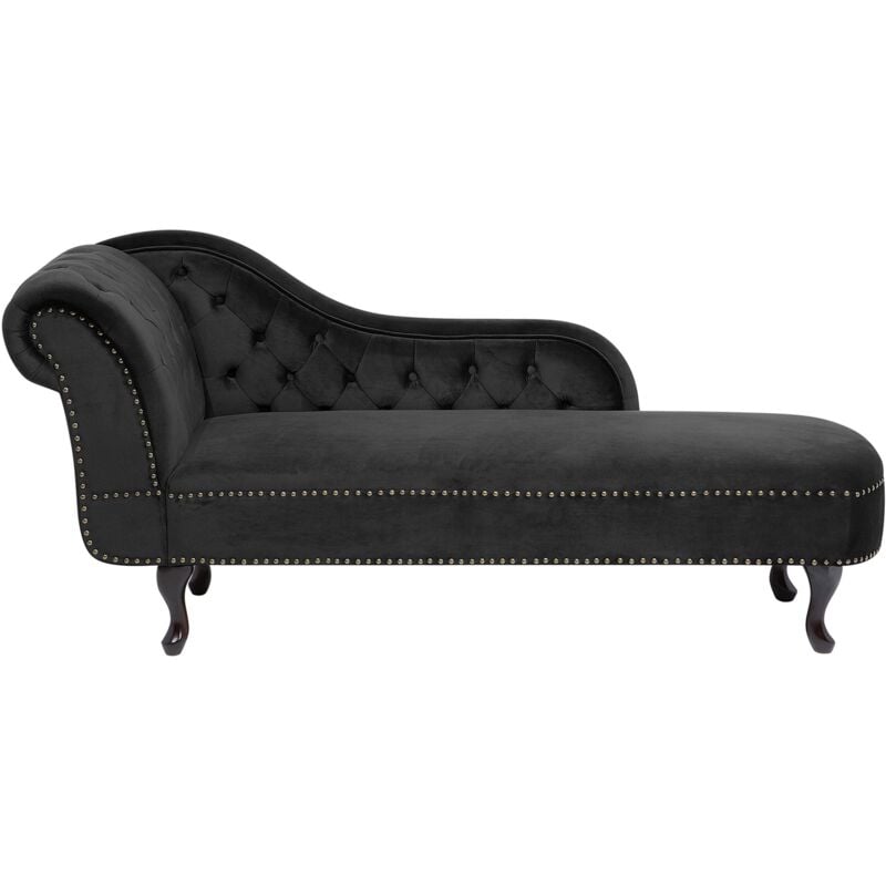 Chaise Longue Côté Gauche Méridienne en Velours Noir Glamour Elégant Salon Nimes