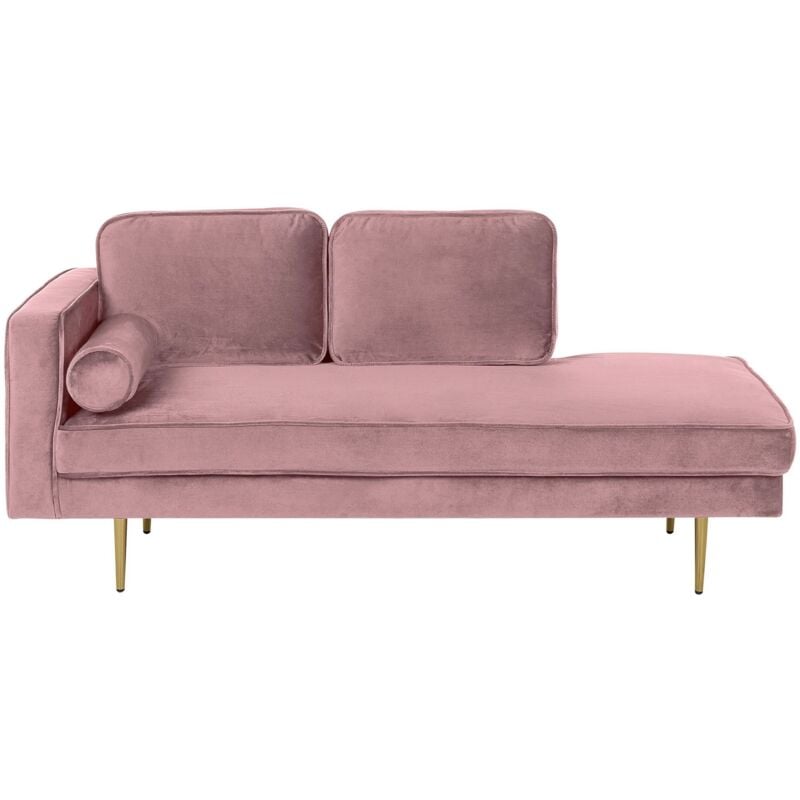 Beliani - Chaise Longue Méridienne Côté Gauche en Velours Rose Clair pour Salon Glamour
