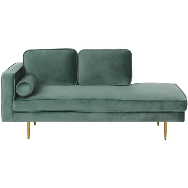 Beliani - Chaise Longue Méridienne Côté Gauche en Velours Vert Clair avec Pieds Dorés pour Salon au Style Glamour et Vintage