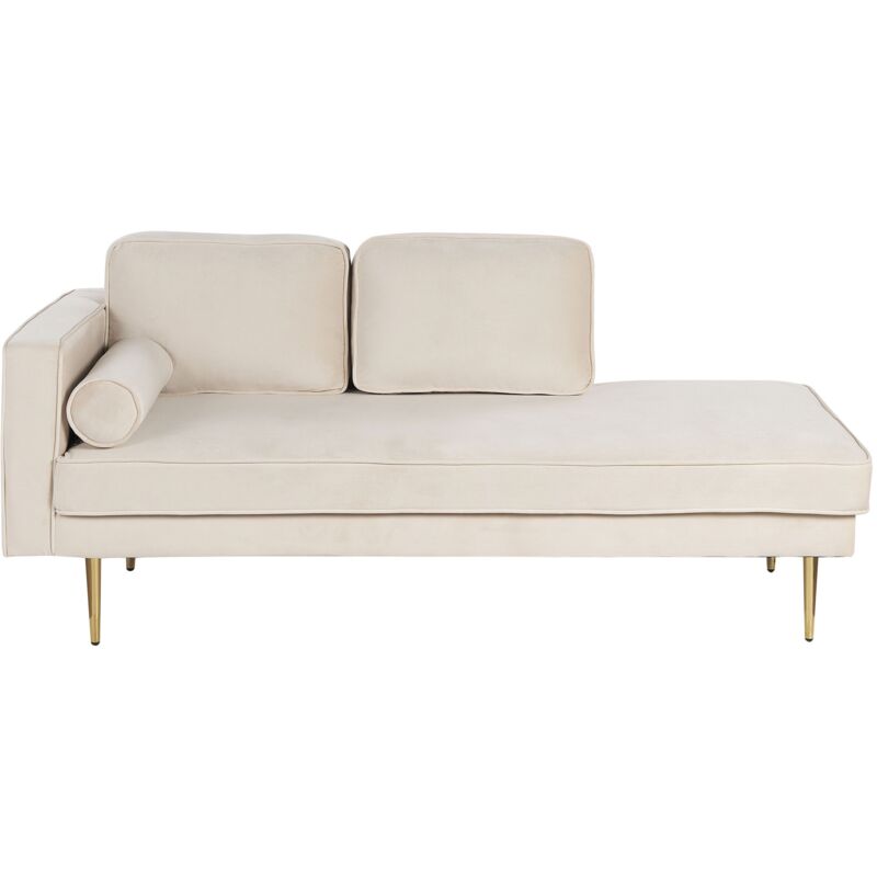 Beliani - Chaise Longue Côté Gauche en Velours Beige Tissu Velouté Assise Rembourré Miramas