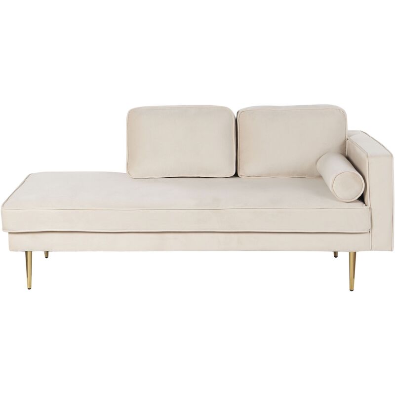 Beliani - Chaise Longue Côté Droit en Velours Beige Tissu Velouté Assise Rembourré Miramas