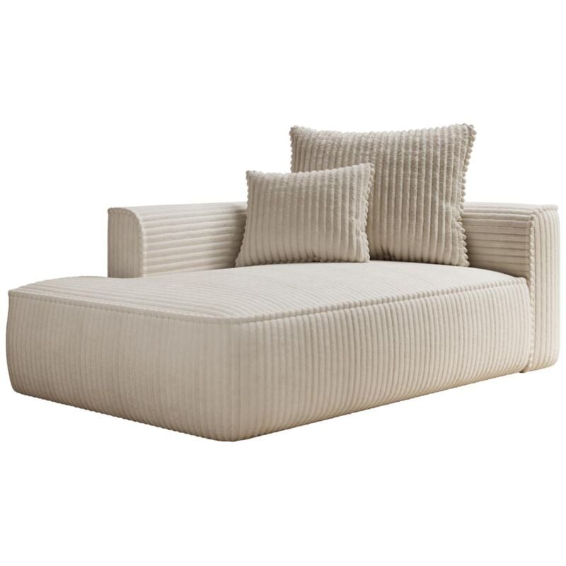 Vente-unique - Méridienne gauche en velours côtelé grosses côtes beige pineta