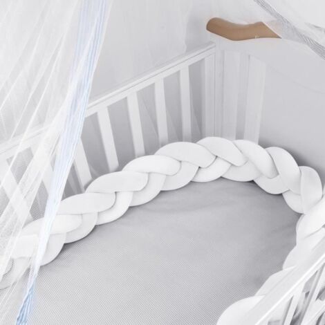 MERKMAK 3M Tour de Lit Bébé Coussin Serpent Coussin Tressé Pare-chocs Velours Protection Bébé- Blanc