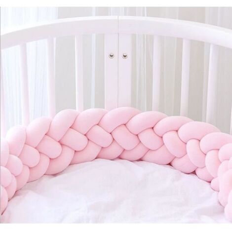 MERKMAK 3M Tour de Lit Bébé Coussin Serpent Tressé Pare-chocs Velours Protection Bébé Rose