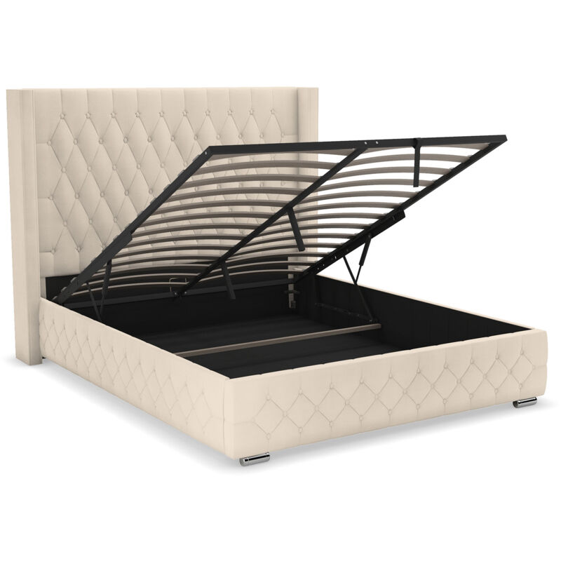 Mobilier Deco - merle - Lit capitonné coffre en velours beige 180x200 cm