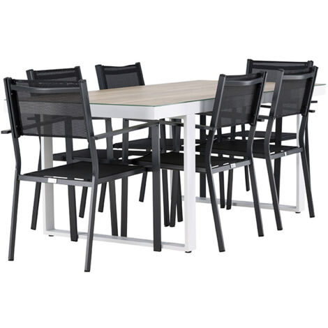 Merlo Gartenset Tisch 90x200cm weiß, 6 Stühle schwarz.