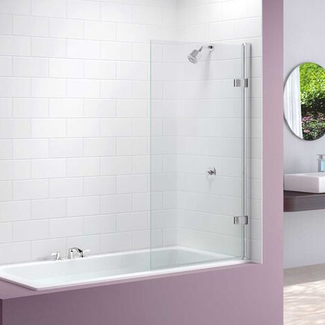 Merlyn Hinged Square Bath Screen, 1500mm High x 850mm Wide, Clear Glass