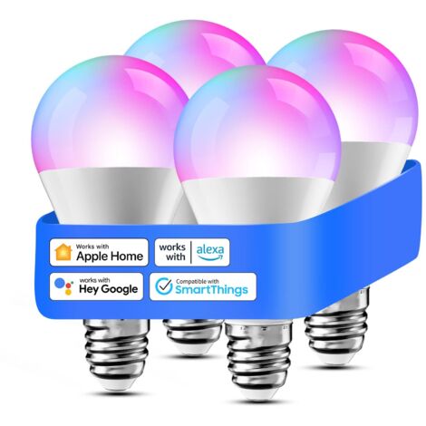 meross 4 PCS Lampadine LED Alexa con HomeKit WiFi E27, Lampadine RGBWW Dimmerabile Multicolore, 2700k-6500k, Lampadine Smart con Collegamento Rapido, Funziona con HomeKit, Alexa, Google Home