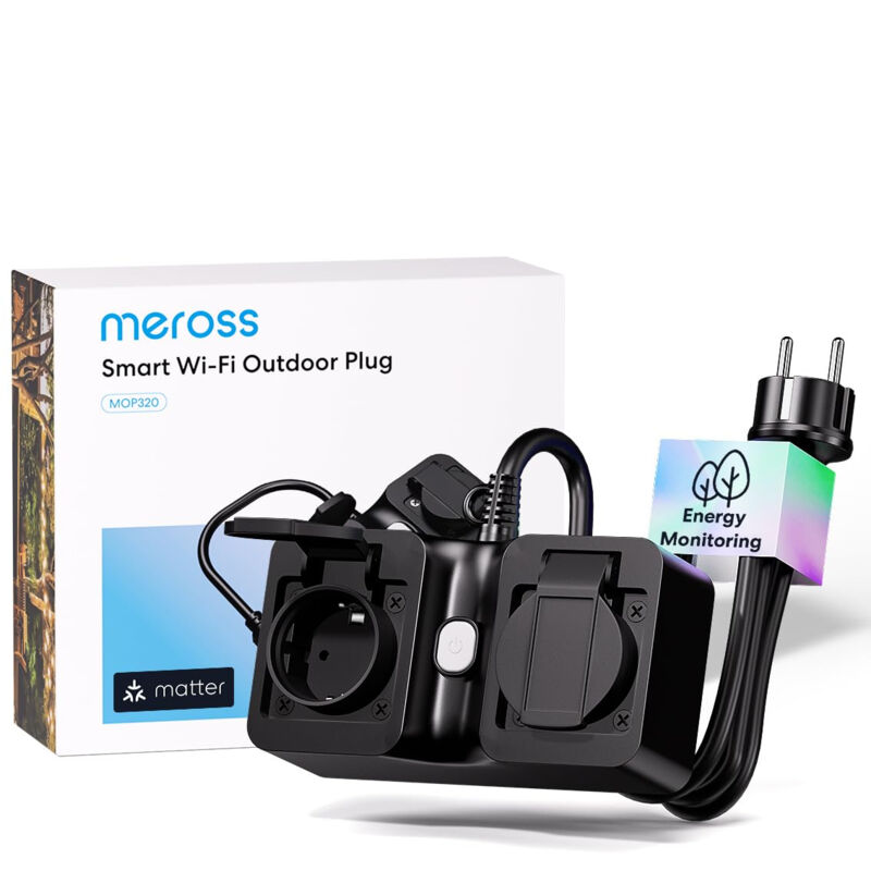 Meross - multiprise extérieure matter (type f), prise connectée étanche IP44 avec matter simple setup, compatible avec apple home,