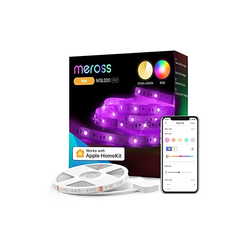 Ruban à led connecté wifi, 5M rgbww bande lumineuse intelligente compatible avec apple homekit, alexa et google home, gui - Meross
