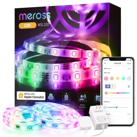 Meross Strisce Led Intelligente 10M, Compatibile con Homekit, Alexa, Google, RGB Striscia a Led Nastro Wifi, Regolabile Nell'Intensità e Colore, Utilizzo di Scene, Utilizzata Dietro Televisione