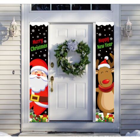 main image of "Merry Christmas Decorations, Christmas Porch Decorations Door Decoration Banner, Santa Claua and ​Elk Hanging Banners Couplet, Indoor Outdoor Party Xmas Decoration, for Holiday Home Wall（Color: r）"