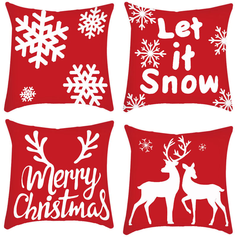 Pesce - Merry Christmas Pillow Covers Decorative Set Of 4 Christmas Decorations For Couch Sofa Bed Living Room Xmas Decor Style 6 4545Cm