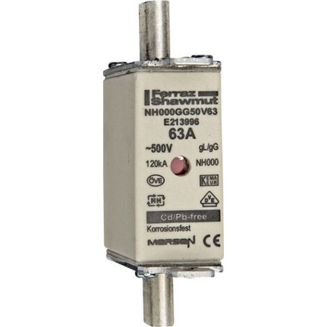 MERSEN 4086500083114 NH-ZERO FUSIBLE NH000GG50V63 63A AVEC FUSIBLE NH TAILLE 000 AC500V E213996