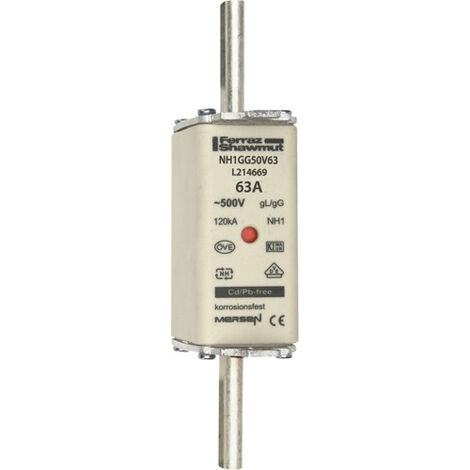 MERSEN FUSIBLE NH-ZERO NH1GG50V63 - TAILLE 1-63 A AC500 V - FUSIBLE NH 8430399001746 L214669