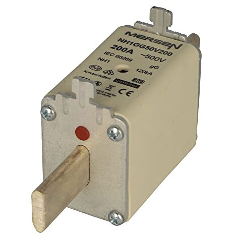 MERSEN NH DE ZERO FUSIBLE NH1GG50 V200 TAILLE 1, 200 A DOUILLE AC500 V NH FUSIBLE 8430399001791 NH1GG50V200