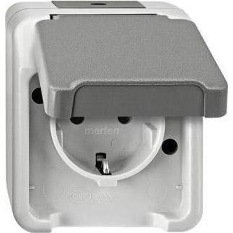 Merten 1 parte Interruttore per ambienti umidi Completo Presa schuko con coperchio a cerniera AQUASTAR Grigio luminesce