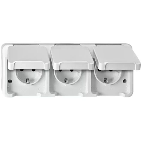 MERTEN MEG2390-8019 SCHUKO-Dreifach-Steckdose, waagerecht angeordnet mit BRS, polarweiß, AQUASTAR-'1037024'