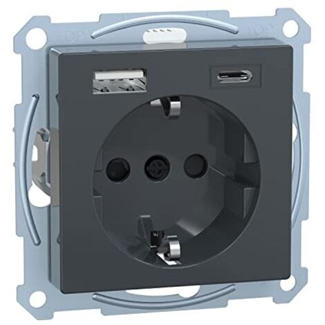Merten - Presa con connettore USB tipo A+C, sistema M, colore antracite, presa Schuko USB da incasso, presa con contatto di protezione, adatta per smartphone, tablet