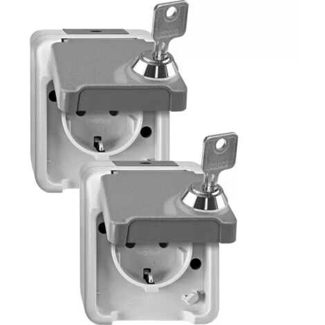 Merten SCHUKO-Steckdose, abschließbar mit 2 gleichen Schließungen 2er-Set, lichtgrau, AQUASTAR MEG2424-8029