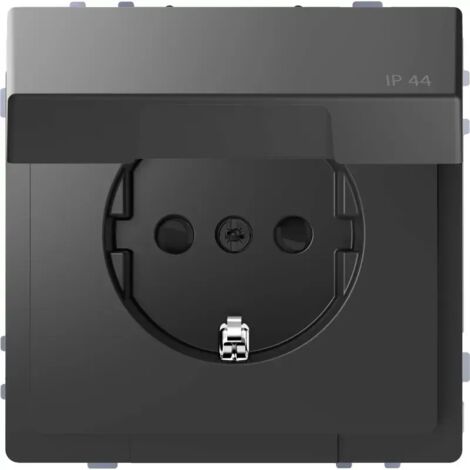Merten SCHUKO-Steckdose mit Klappdeckel, IP44, Berührungsschutz, Steckklemmen Anthrazit, System Design MEG2314-6034