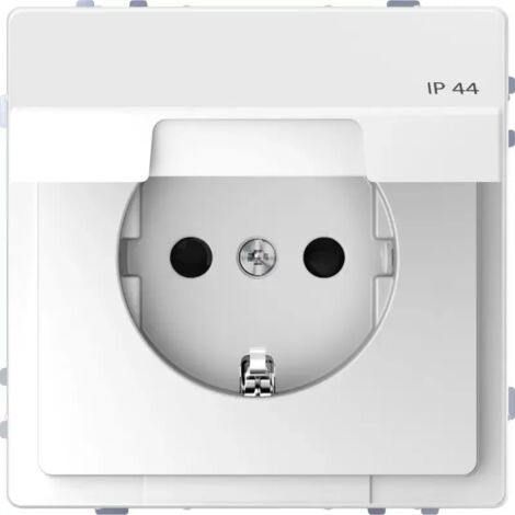 Merten SCHUKO-Steckdose mit Klappdeckel, IP44, Berührungsschutz, Steckklemmen Lotosweiß, System Design MEG2314-6035