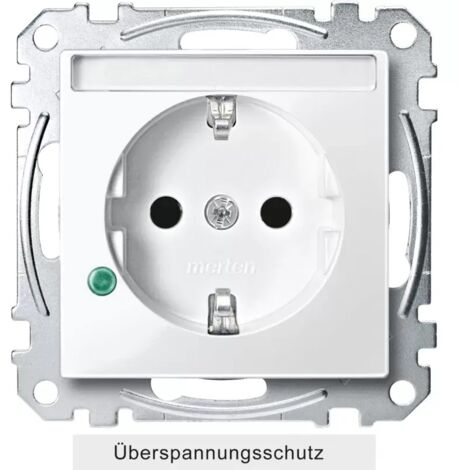 Merten SCHUKO-Steckdose mit Überspannungschutz und Schriftfeld, Berührungsschutz, Steckklemmen, polarweiß glänzend,