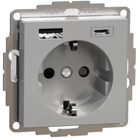 Merten Schuko Steckdose mit USB Ladegerät Aluminium System M MEG2367-0460
