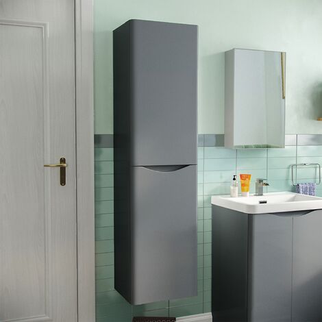 Merton Bathroom 1500mm Grey Wall Hung Furniture Tall Storage Cabinet Unit