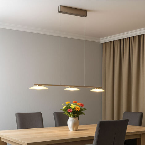 MERTON SOSPENSIONE LED 27W 2850lm, 3000K METALLO ACCIAIO CON 3 DIFFUSORI VETRO DIMMERABILE AD INTERRUTTORE L. 102CM