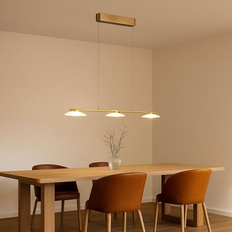 MERTON SOSPENSIONE LED 27W 2850lm, 3000K METALLO OTTONE ANTICATO CON 3 DIFFUSORI VETRO DIMMERABILE AD INTERRUTTORE L. 102CM