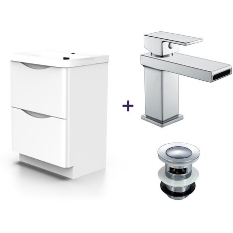 Merton White Basin Vanity Unit and Tap Set with Free Waste