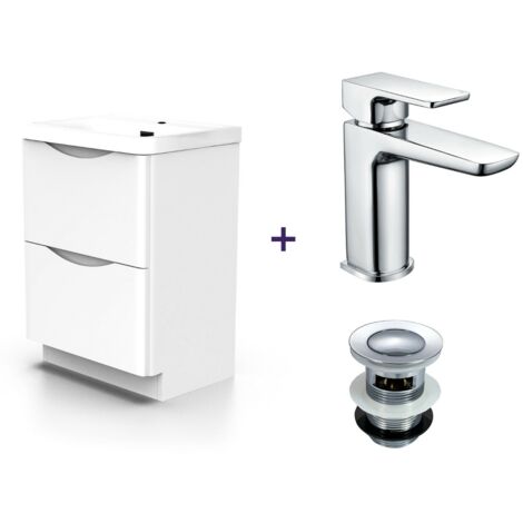 Merton White Basin Vanity Unit Tap and Tap with Waste Set