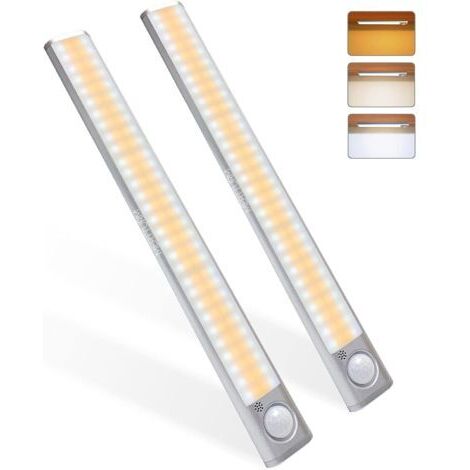 MERTTURM Lampe de Placard 120LED, Lampe à Détecteur de Mouvement, Luminosité Réglable avec 3 Couleurs, USB Rechargeable, Sans Fil, Convient à Armoires, Cuisines, Couloirs, Garage, Lampe de Poche
