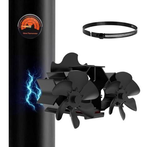 MERTTURM Magnétique Ventilateur de Poêle à Bois avec 12 Lames, Cheminée & Chauffage & Tuyau Ventilateur sans Électricité, Silencieux/Sécurité/Double Moteurs, Cadeau Thermomètre