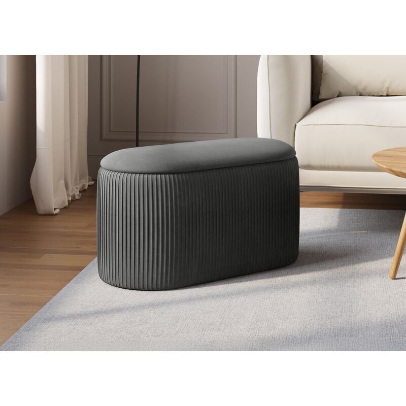 Mery - Banquette avec coffre de rangement en velours gris mery