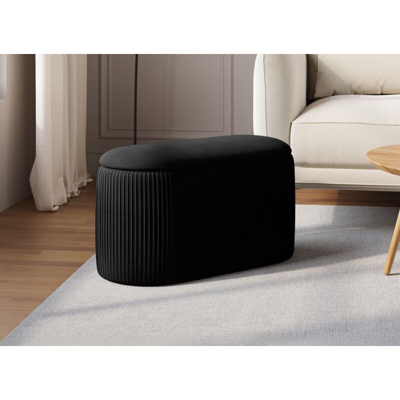 Mery - Banquette avec coffre de rangement en velours noir mery
