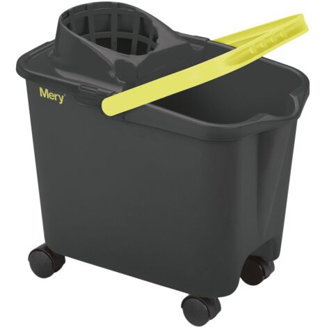 Mery  Cubo para fregona  Cubo con ruedas giratorias  Cubo con escurridor amplio  Resistencia máxima  Gris  Capacidad 14 litros