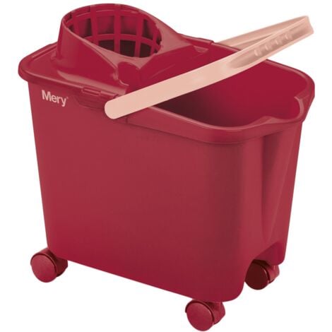 Mery Cubo para fregona Cubo con ruedas giratorias Cubo con escurridor amplio Resistencia máxima Rojo Capacidad 14 litros