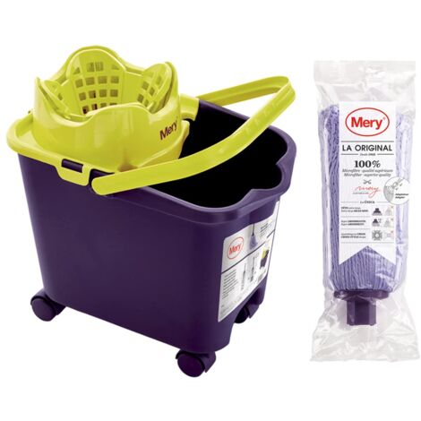 Mery  Set cubo e mocio in microfibra  Benna scolapiatti automatica e ruote a 360º  Extra Large Mop Head Absorbent Mop Non lascia Ratro  Viola  14L  Dimensioni :38,2 x 25,5 x 39,5 cm