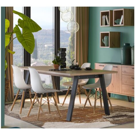 Mesa 200x90 cm roble natural con patas de metal pintado gris antracita - Sanremo