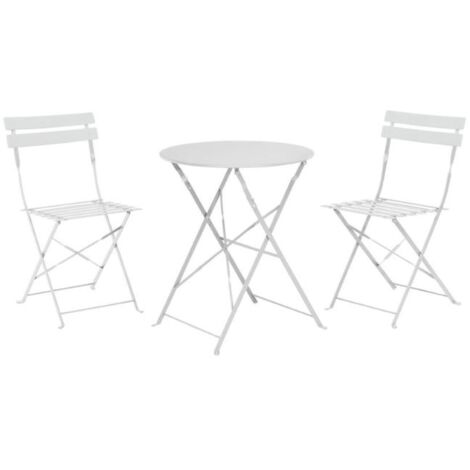 MESA 60 CM + 2 SILLAS PLEGABLES METAL BLANCO CONJUNTO