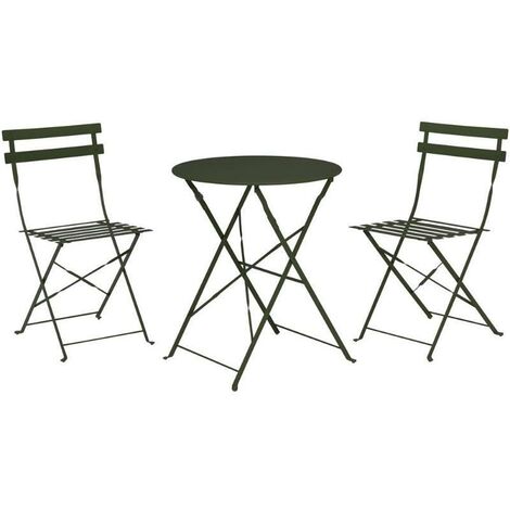 MESA 60 CM + 2 SILLAS PLEGABLES METAL VERDE CONJUNTO