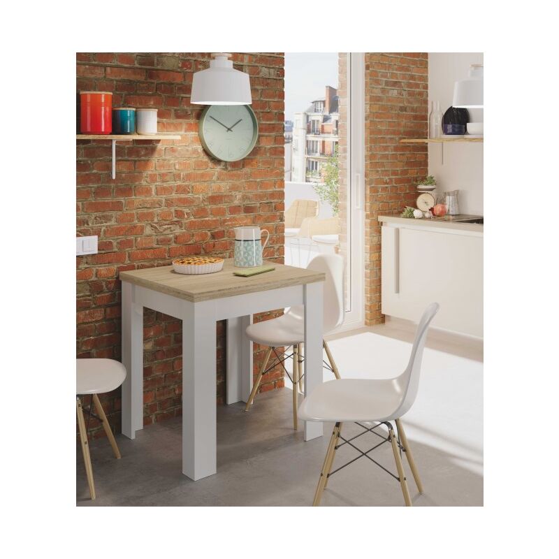 

Mesa 67x67 cm extensible Blanco mate y roble | roble y blanco