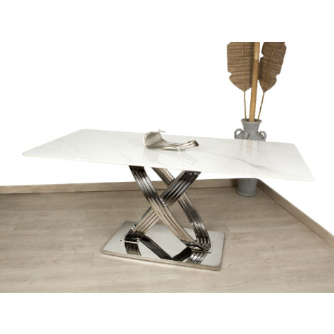 Mesa Acero Inox Plateado Tapa Marmol Artificial 352202