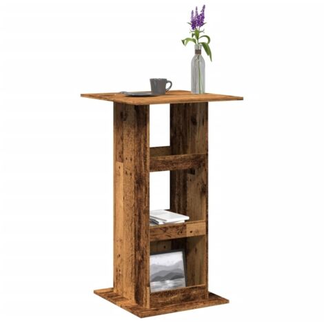 Mesa alta bar con almacenaje madera envejecida 60x60x102 cm