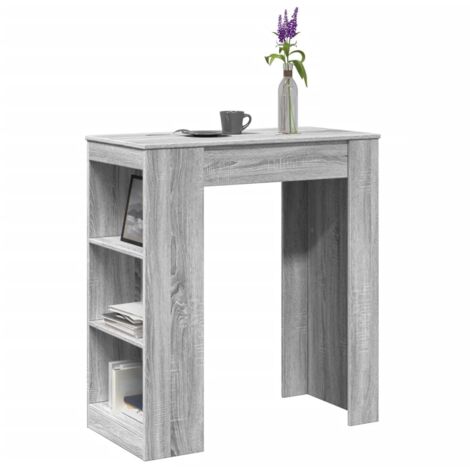 Mesa alta bar con estantes madera gris  95x47x103,5 cm