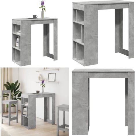 Mesa alta bar con estantes madera gris hormigón 102x50x103,5cm - Estantería - Almacenamiento