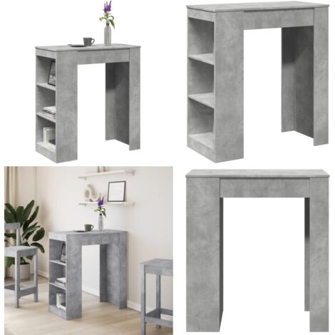 Mesa alta bar con estantes madera gris hormigón 95x47x103,5 cm - Madera de ingeniería - Estantes